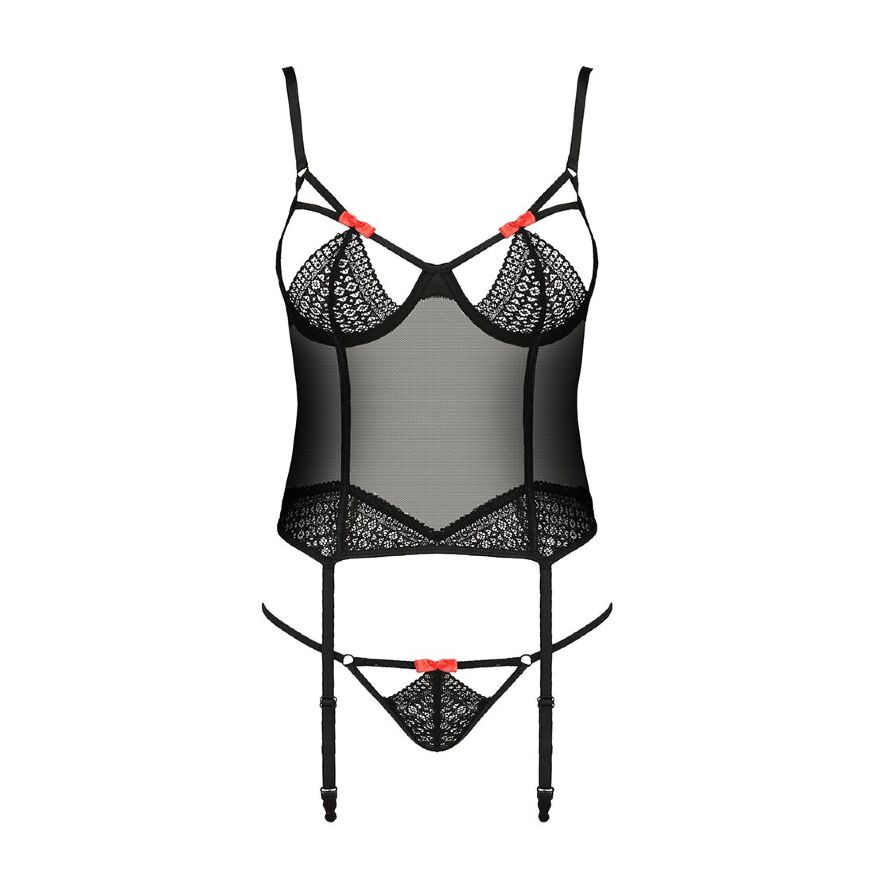 (SALE) Корсет с пажами PERDITA CORSET black XXL/XXXL - Passion Exclusive стрэпы,трусики, укороченный