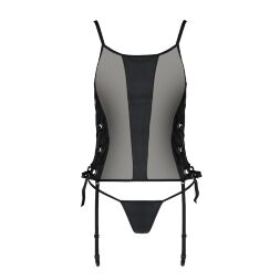 Сітчастий корсет з екошкіри Passion MALWIA CORSET 6XL/7XL black, з люверсами та знімними пажами