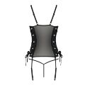 Сетчатый корсет из эко-кожи, с люверсами и съемными пажами Malwia Corset black 6XL/7XL — Passion