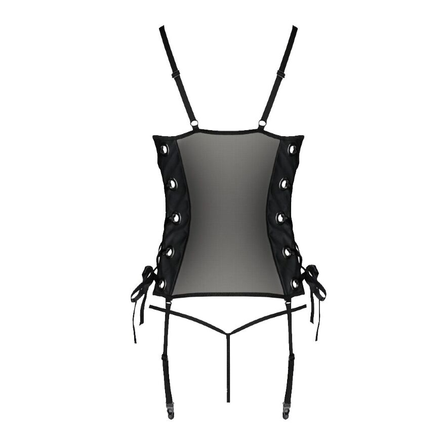 Сетчатый корсет из эко-кожи, с люверсами и съемными пажами Malwia Corset black 6XL/7XL — Passion