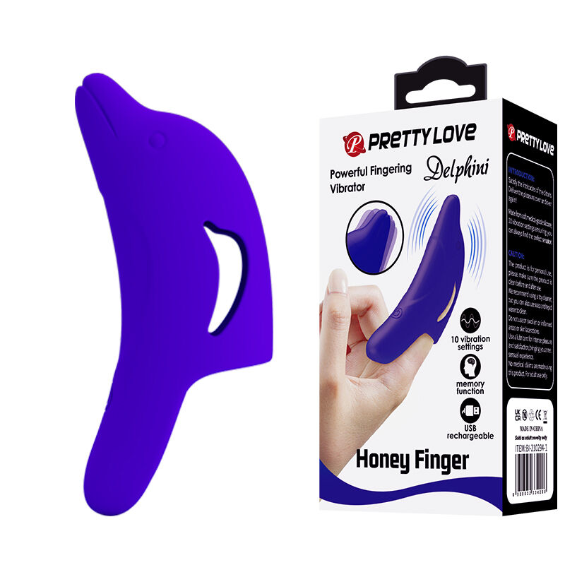 Яркая вибронасадка на палец для точечной стимуляции - Pretty Love Delphini Fingering Vibrator Blue