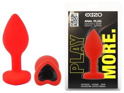 Силіконова анальна пробка EGZO - Silicone Red Heart Plug Black, size S