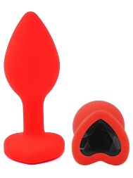 Силіконова анальна пробка EGZO - Silicone Red Heart Plug Black, size S