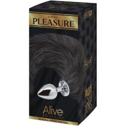 Анальна пробка лисячий хвіст Alive, L, чорна, срібляста, 9 х 4,1 см
