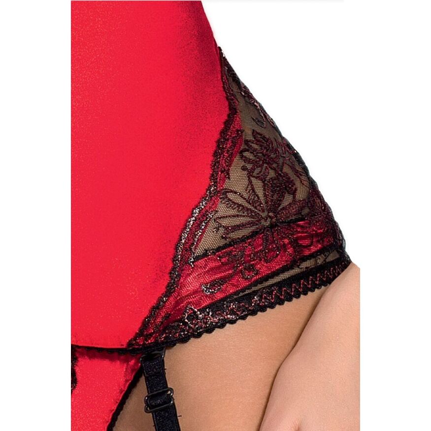 Корсет с пажами BRIDA CORSET red L/XL - Passion Exclusive, трусики, шнуровка