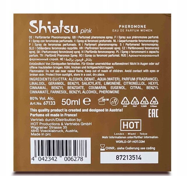 Духи с феромонами женские SHIATSU Pheromone Fragrance woman pink 50 ml