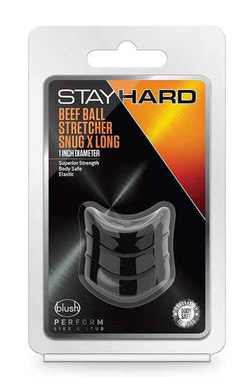 Эрекционное кольцо на мошонку STAY HARD BEEF BALL STRETCHER SNUG XLONG Черное, 3.8 х 2.5 см