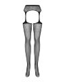 Сітчасті панчохи-стокінги з квітковим малюнком Obsessive Garter stockings S207 XL/XL, чорні, імітаці