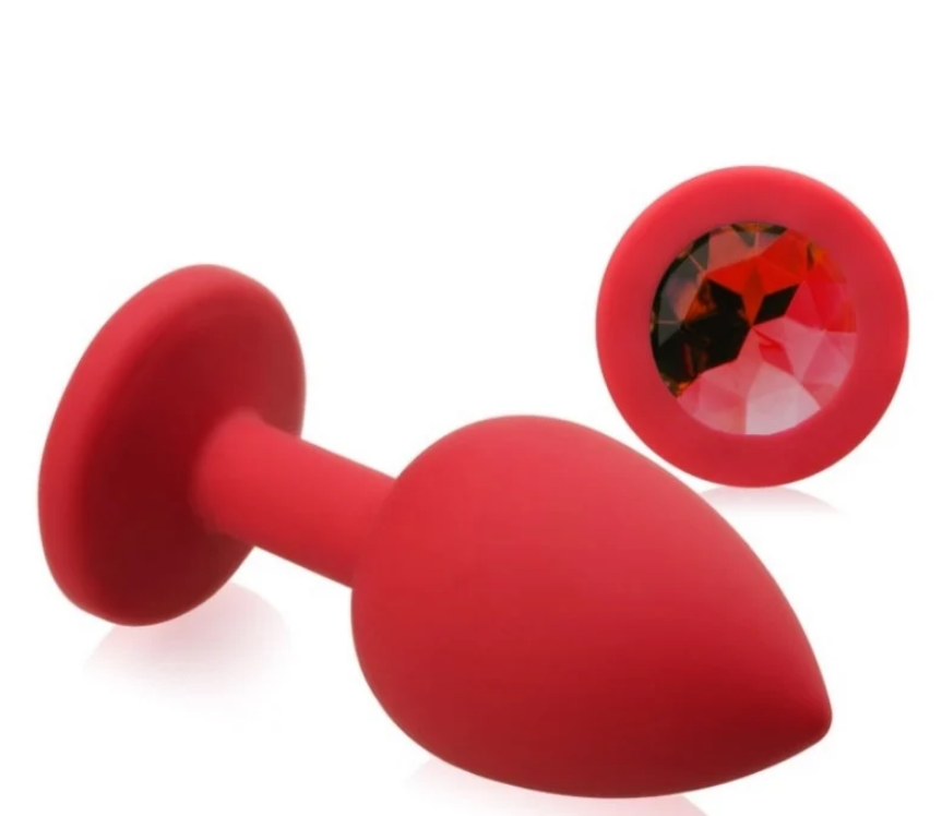 Анальная пробка Red Silicone, Ruby c кристаллом, размер M