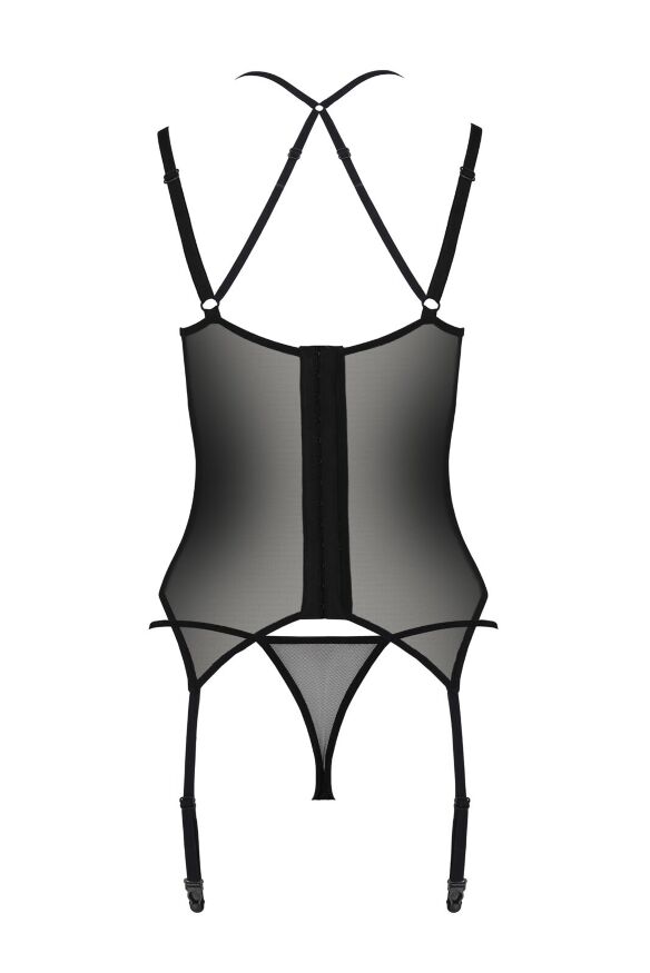Корсет Passion DROSERA CORSET black, XXL/XXXL, с креплениями для чулок, трусики в комплекте