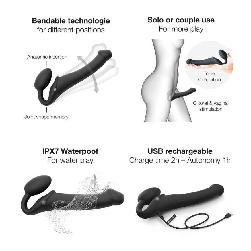 Безремневой страпон с вибрацией и пультом ДУ - Strap-On-Me Vibrating Black L 16х4,2 см
