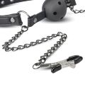 Кляп с зажимами на соски Open Ball Gag With Nipple Clamps
