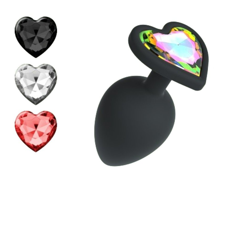 Анальная пробка Cuore Crushious, со сменными кристаллами, силиконовая, черная, 8 х 3.4 см, размер М