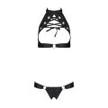 Комплект із екошкіри Passion MALWIA SET with Open Bra 6XL/7XL black, топ та трусики з люверсами