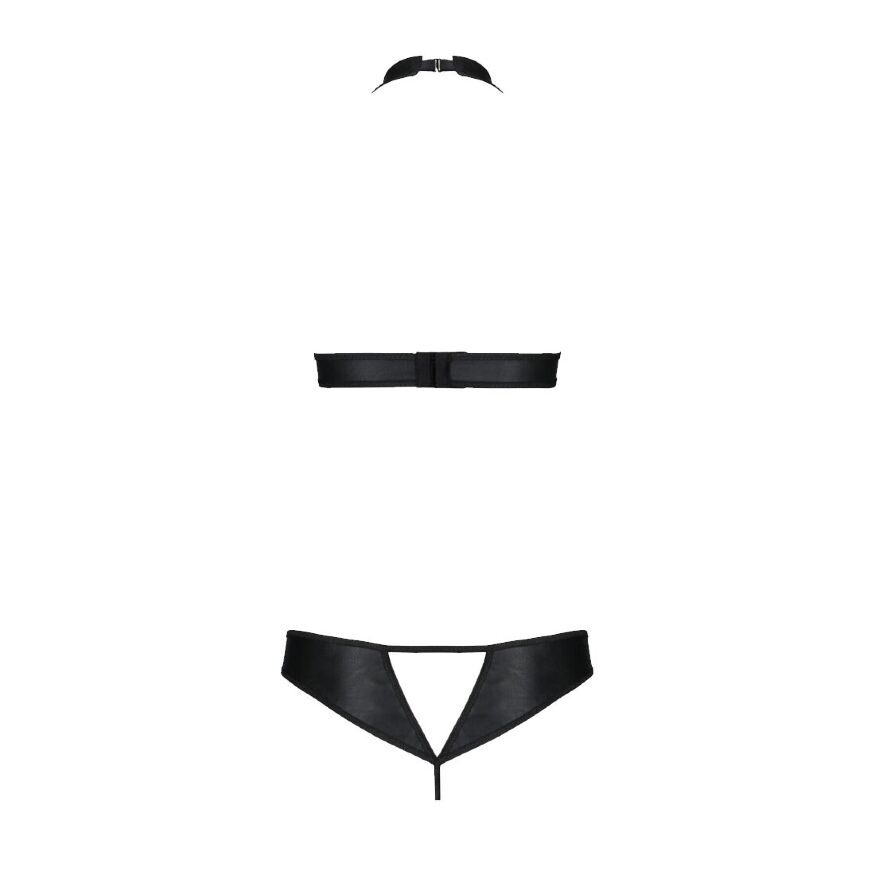 Комплект із екошкіри Passion MALWIA SET with Open Bra 6XL/7XL black, топ та трусики з люверсами