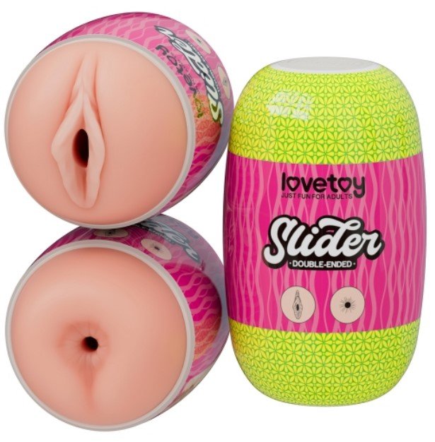 Оригінальний двосторонній мастурбатор у яскравому футлярі Slider Double-Ended Masturbator Vagina and Anus