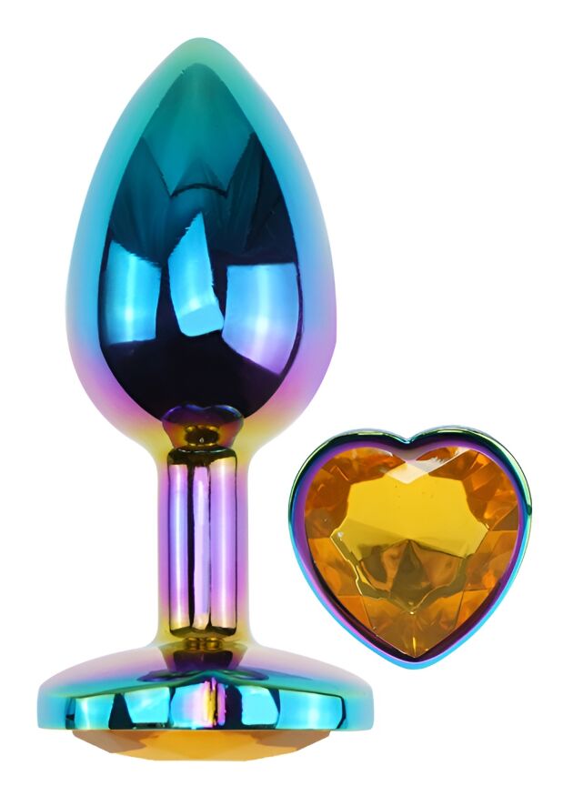 Анальна пробка з кристалом EGZO - Multicolor Heart Plug Yellow size S