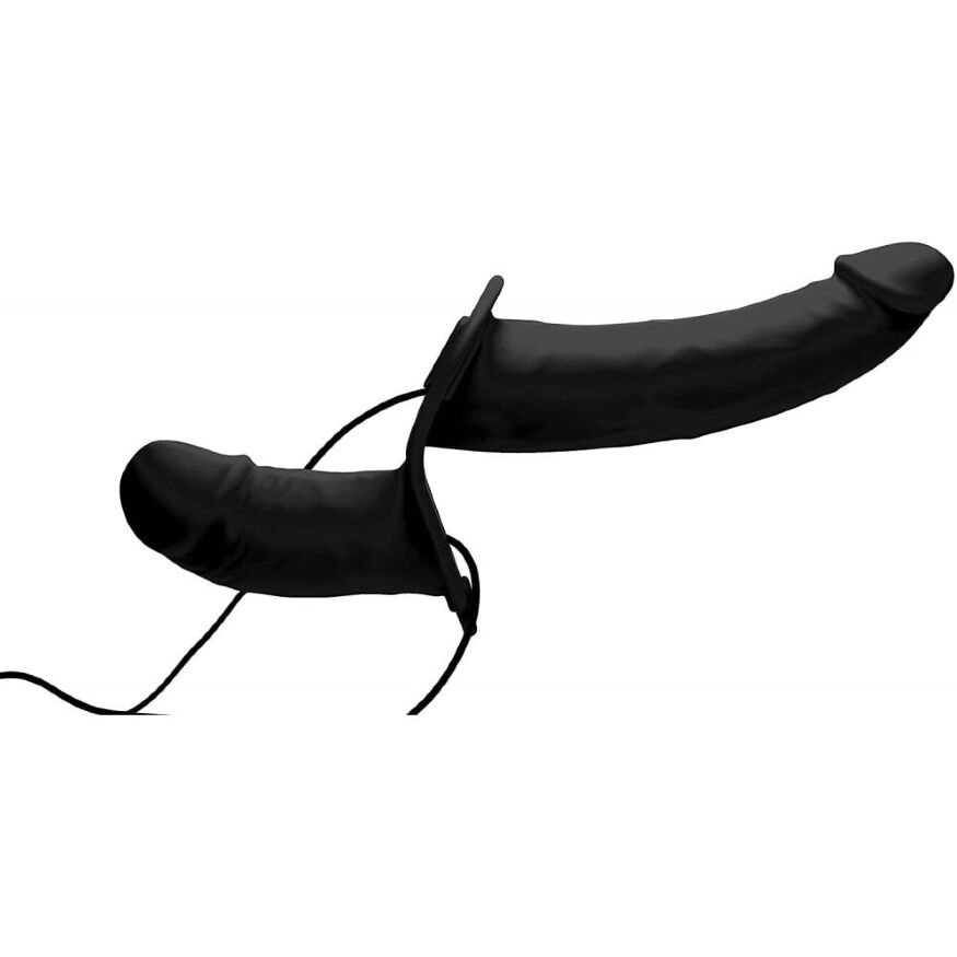 28303 /AF475-BLACK Двойной страпон с вибро Power Pegger Double Strap-On, черный