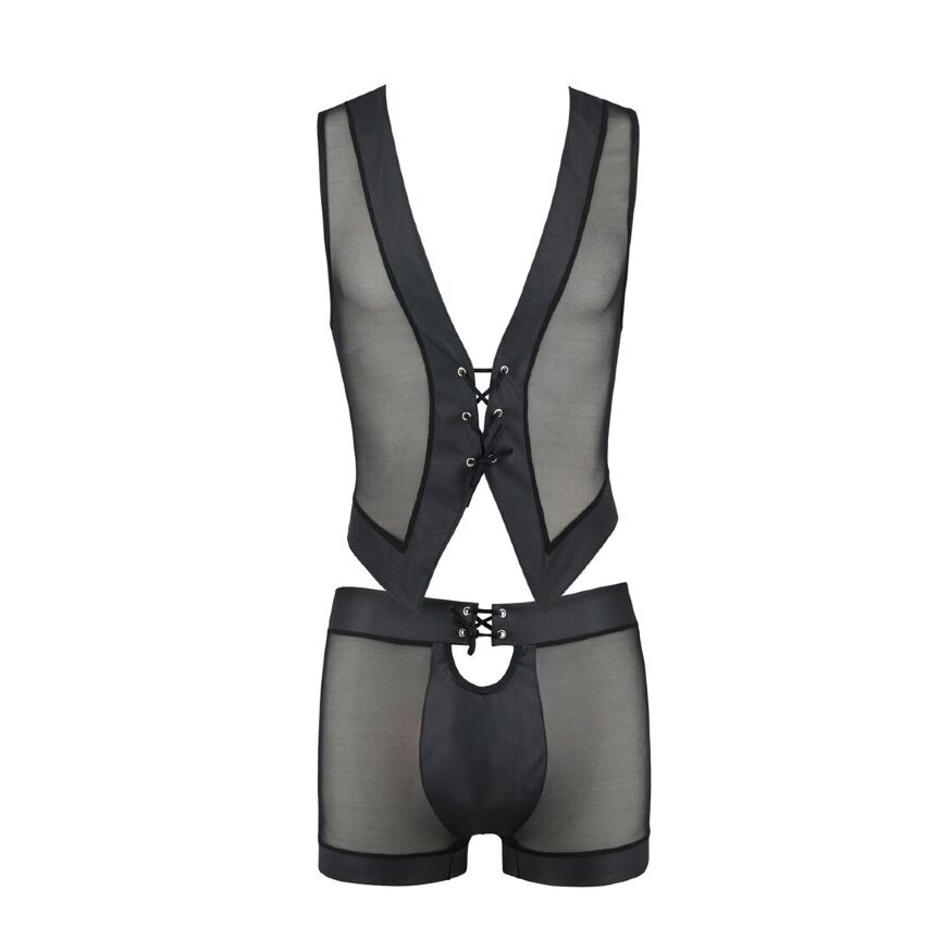 Комплект чоловічої білизни на шнурівці Passion 053 SET WILLIAM L/XL Black, жилет, боксери