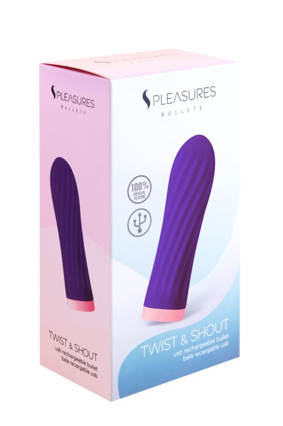 Вибропуля S Pleasures Bullets Twist &amp; Shout Purple, фиолетовая, ребристая поверхность, 10 режимов