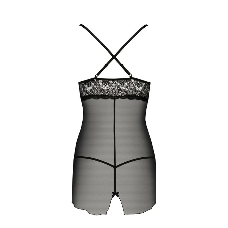 Прозрачная сорочка приталенная QUENTRIS CHEMISE black XXL/XXXL - Passion Exclusive, трусики
