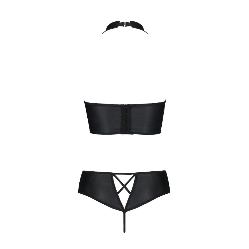Комплект из эко-кожи Nancy Bikini black 4XL/5XL - Passion, бра и трусики с имитацией шнуровки