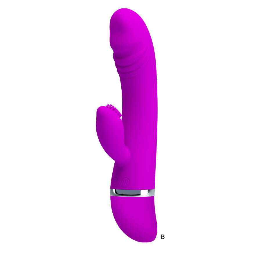 Силиконовый вибратор со стимулирующим отростком для клитора Pretty Love David Vibrator Purple