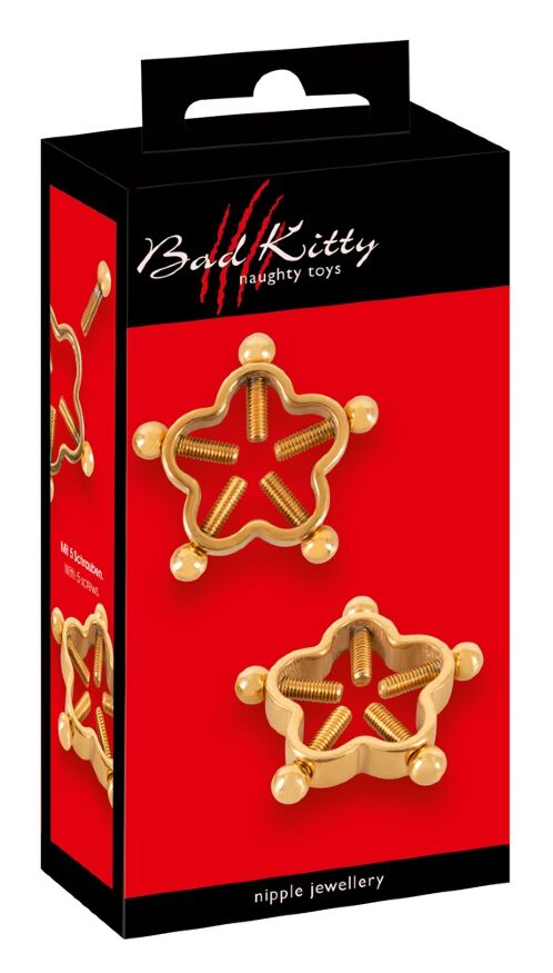 Вишукані затискачі для сосків Bad Kitty Nipple Jewellery Gold