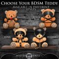 Плюшевый медвежонок HOODED Teddy Bear БДСМ в кожаном капюшоне с поводком, 23x16x12 см