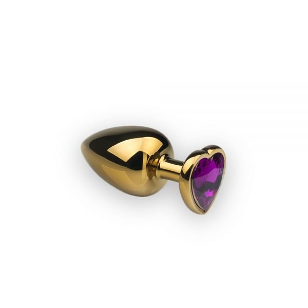 Золота анальна пробка з кристалом Gold Heart Amethyst, M