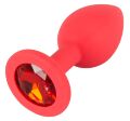 Анальная пробка 100% силикон с камнем Red Silicone Red S, 7,2 х 2,7 см