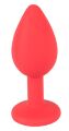 Анальная пробка 100% силикон с камнем Red Silicone Red S, 7,2 х 2,7 см