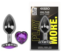 Анальна пробка з кристалом EGZO - Dark Silver Heart Plug Purple size S