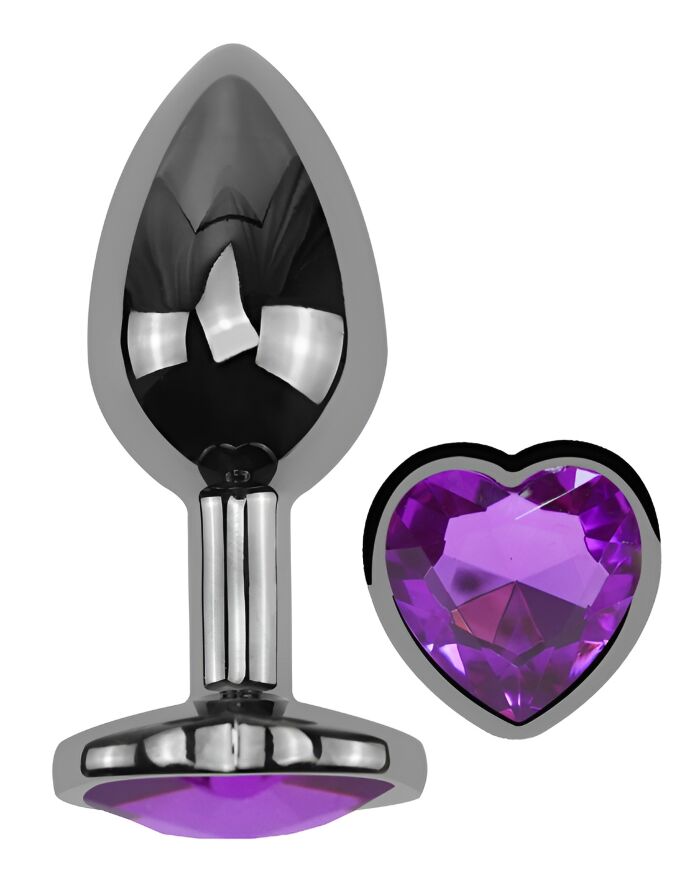 Анальна пробка з кристалом EGZO - Dark Silver Heart Plug Purple size S