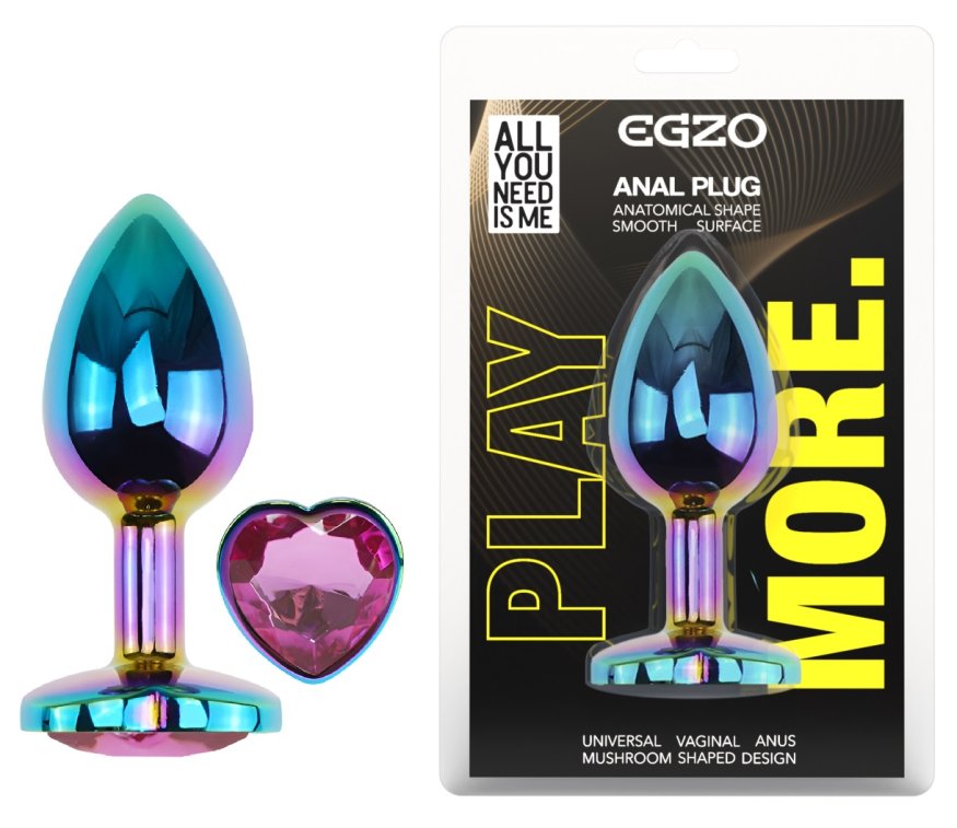 Анальная пробка с кристаллом EGZO - Multicolor Heart Plug Rose size S