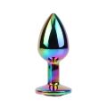 Анальная пробка с кристаллом S Rainbow Gem Chisa, металлическая, разноцветная, 7 х 2.7 см