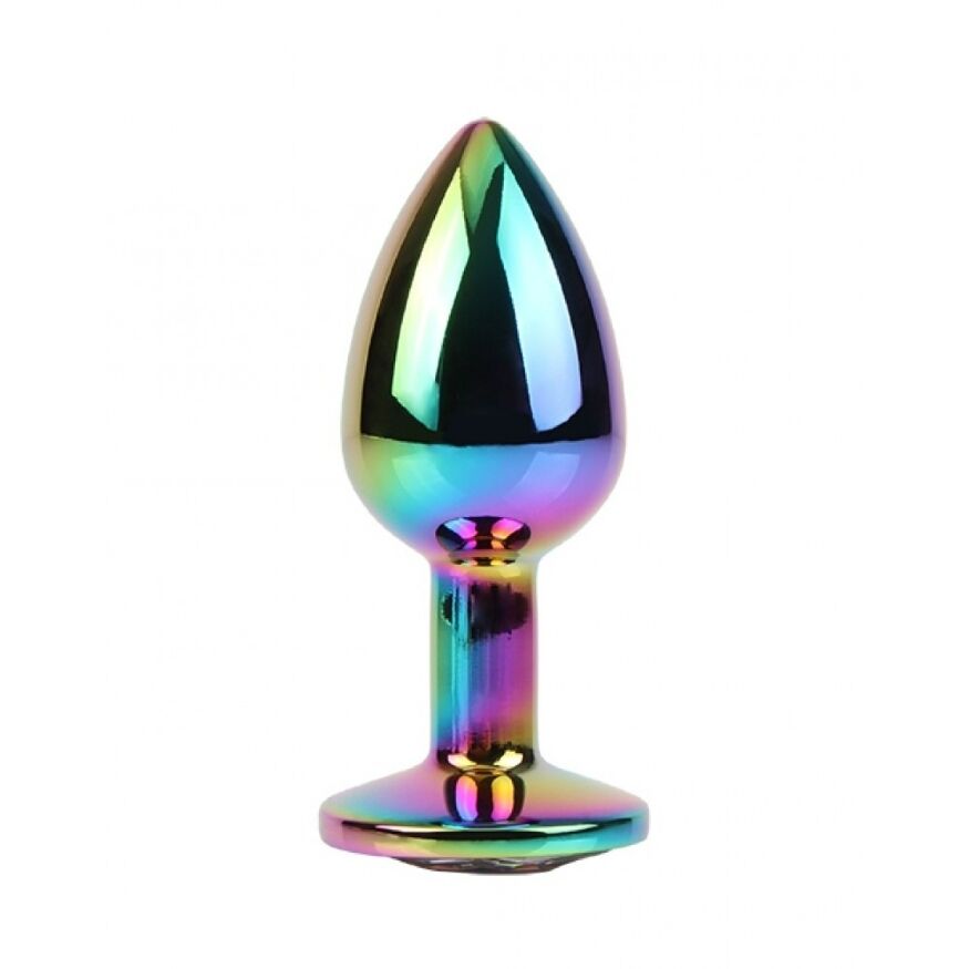 Анальная пробка с кристаллом S Rainbow Gem Chisa, металлическая, разноцветная, 7 х 2.7 см