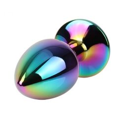 Анальная пробка с кристаллом S Rainbow Gem Chisa, металлическая, разноцветная, 7 х 2.7 см