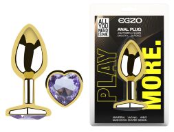 Анальная пробка с кристаллом EGZO - Gold Heart Plug Amethyst size M