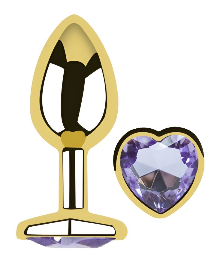 Анальная пробка с кристаллом EGZO - Gold Heart Plug Amethyst size M