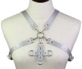 Портупея зі штучної шкіри з фіксатором Women's PU Leather Chest Harness Caged Bra GREY