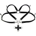 Портупея зі штучної шкіри з фіксатором Women's PU Leather Chest Harness Caged Bra GREY