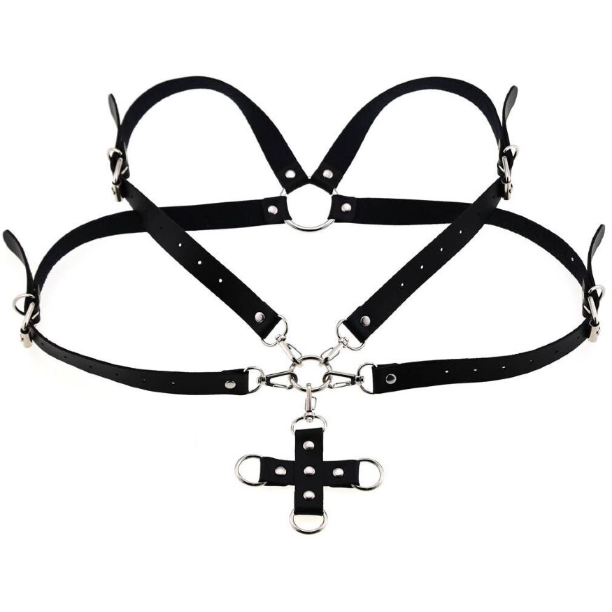 Портупея зі штучної шкіри з фіксатором Women's PU Leather Chest Harness Caged Bra GREY
