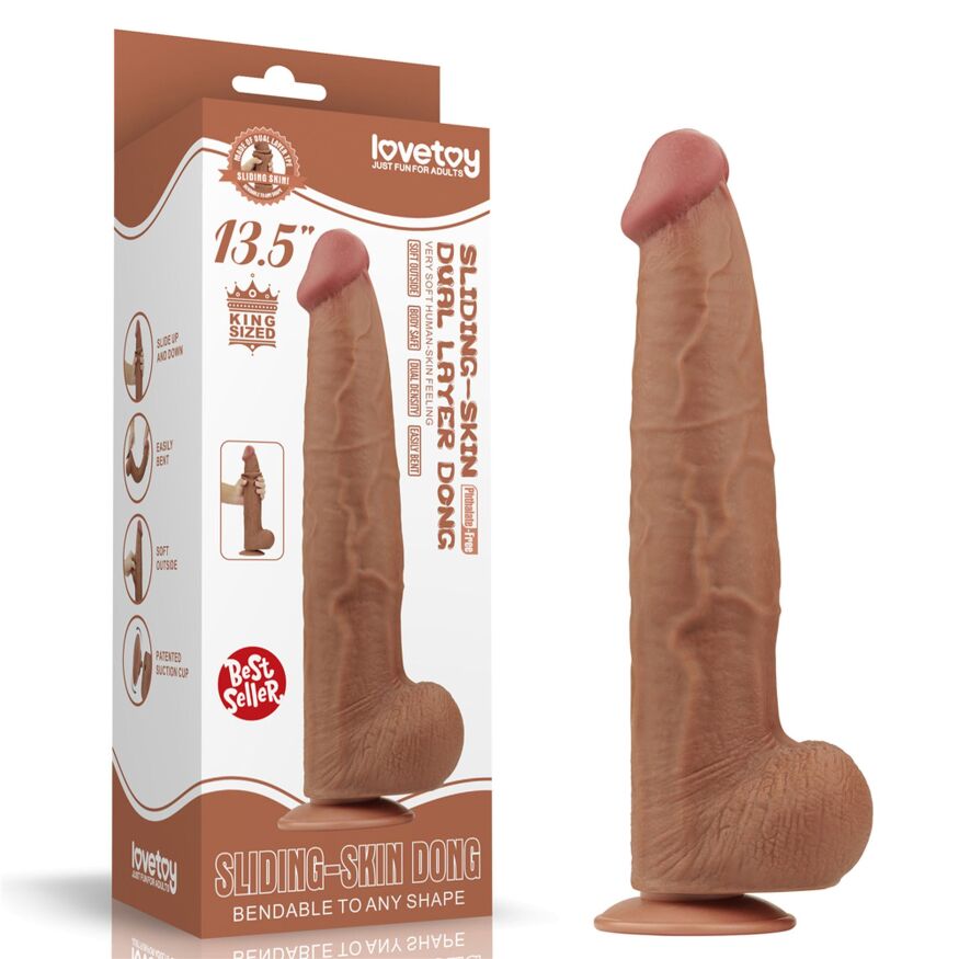 Фалос Гигант LoveToy Sliding-Skin Dual Layer Dong 13.5" Brown