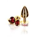 Анальная металлическая пробка средняя с камнем красного цвета Butt Plug With Diamond Jewel Taboom