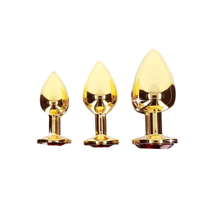 Анальная металлическая пробка средняя с камнем красного цвета Butt Plug With Diamond Jewel Taboom