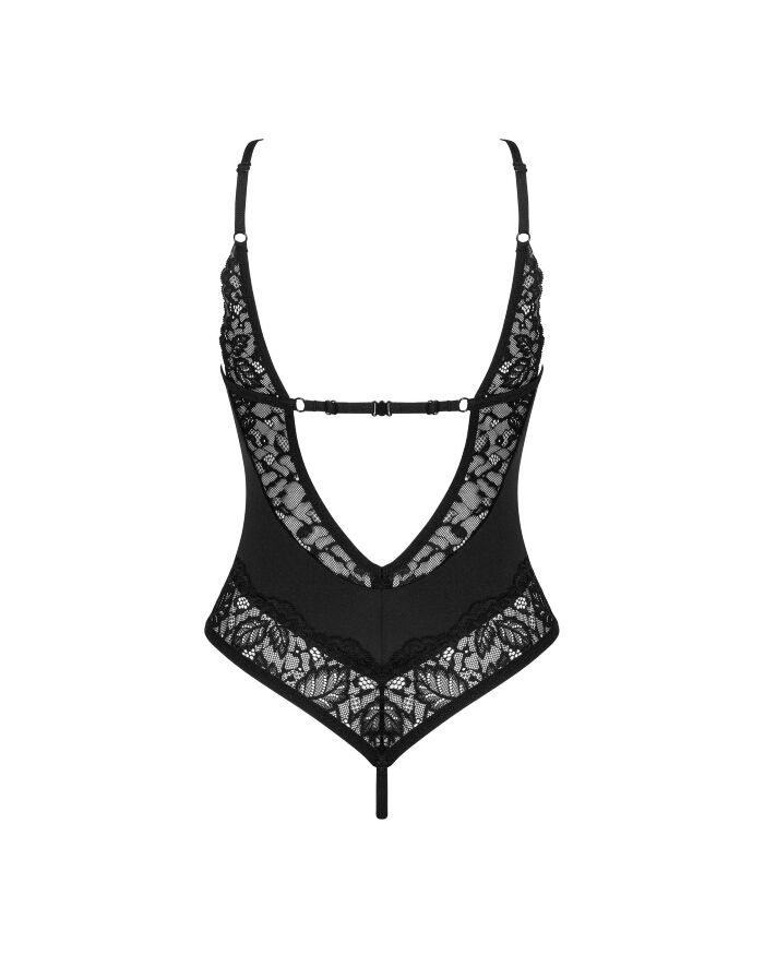 Боди кружевной с открытым доступом Obsessive Bellastia черный, XS/S