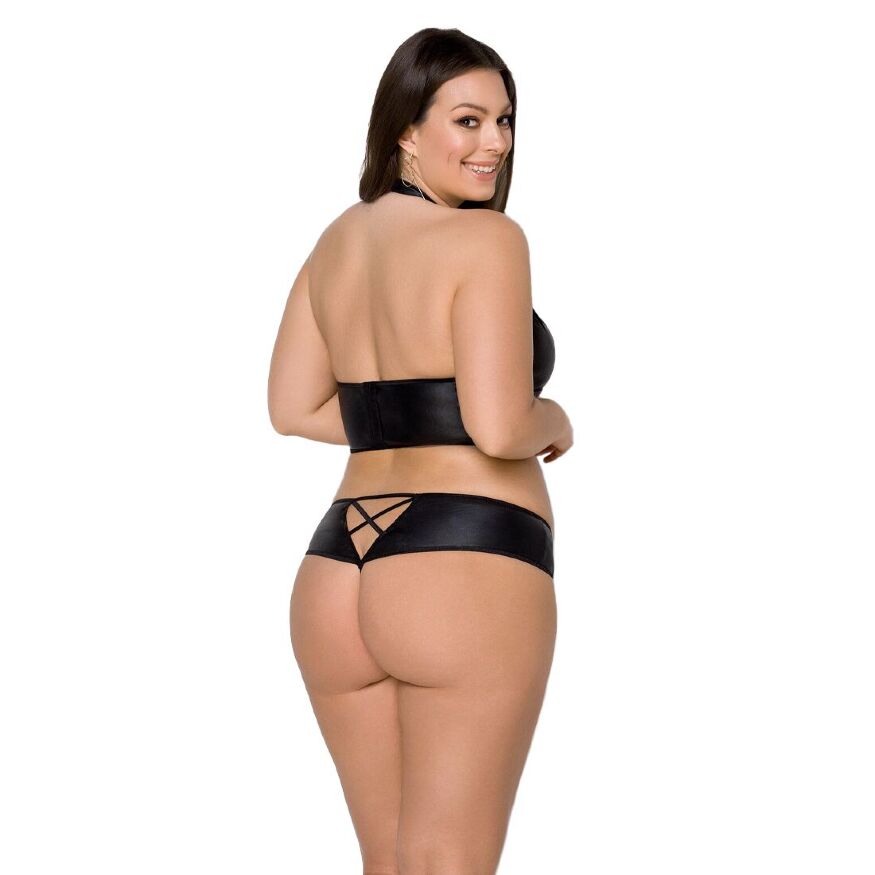 Комплект из эко-кожи Nancy Bikini black 6XL/7XL - Passion, бра и трусики с имитацией шнуровки