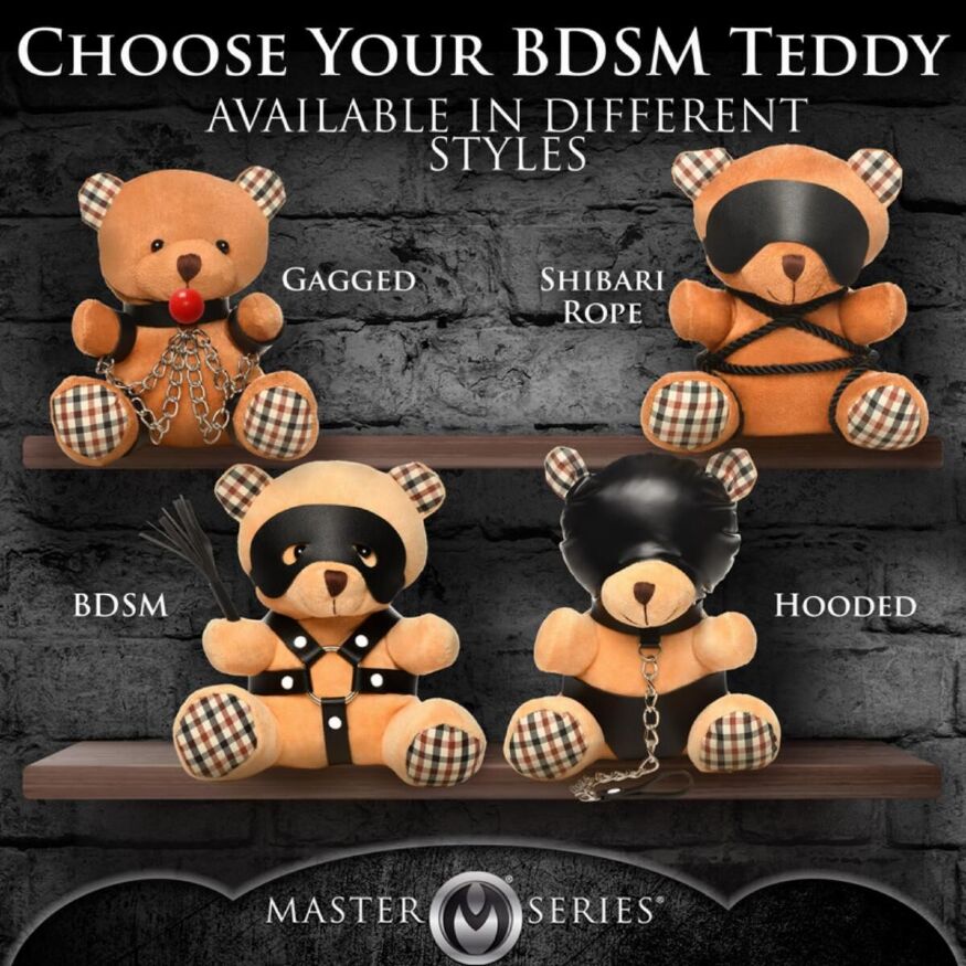 Плюшевый медвежонок ROPE Teddy Bear БДСМ в кожаной маске и обвязке, 22x16x12 см