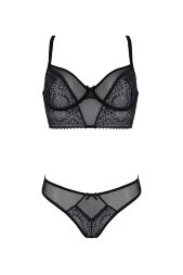 Комплект Passion DROSERA SET black, XXL/XXXL, сетка+кружево, бюстье и трусики танга